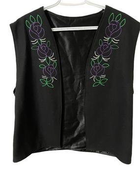 Indigenous Inspired Black Wool Embroidered Vest Size Large